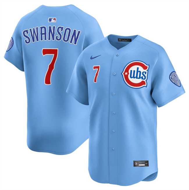 Mens Chicago Cubs #7 Dansby Swanson Blue 2024-25 2nd Alternate Limited Stitched Jersey Dzhi